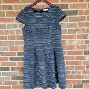 Liz Claiborne Navy Textured Fully lined Pleated A Line Dress Size 16
